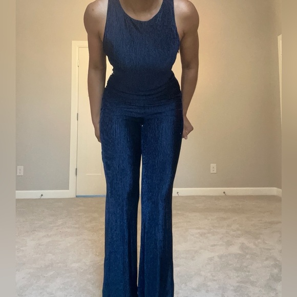 Navy Blue Velvet Jumpsuit - Picture 12 of 17